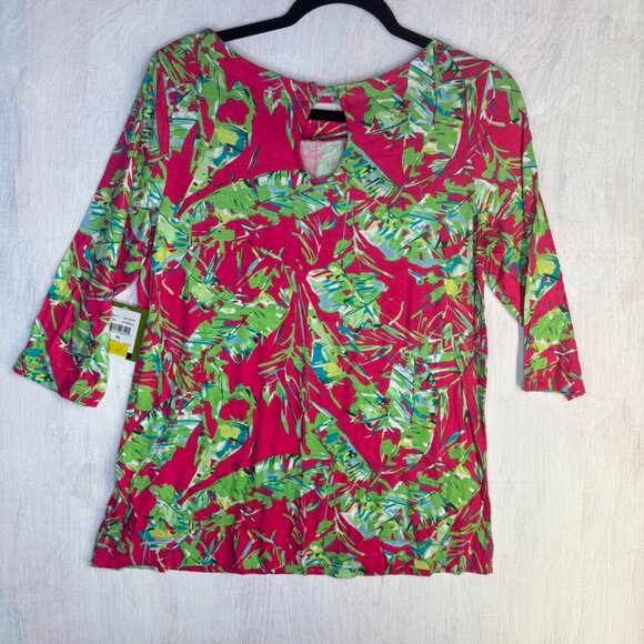 Womens Blouse size LP Pink green Palm Harbour floral 3/4 Sleeves stretch - Picture 6 of 10